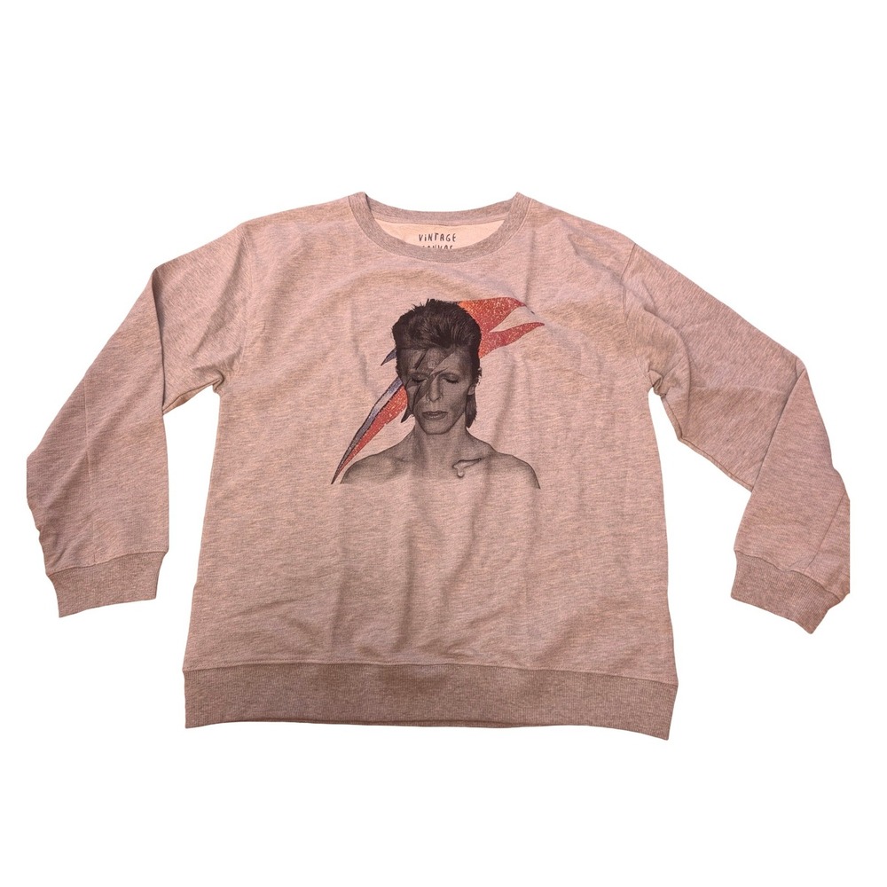 Vintage Canvas David Bowie Aladdin Sane Graphic Sweatshirt Heather Gray Small